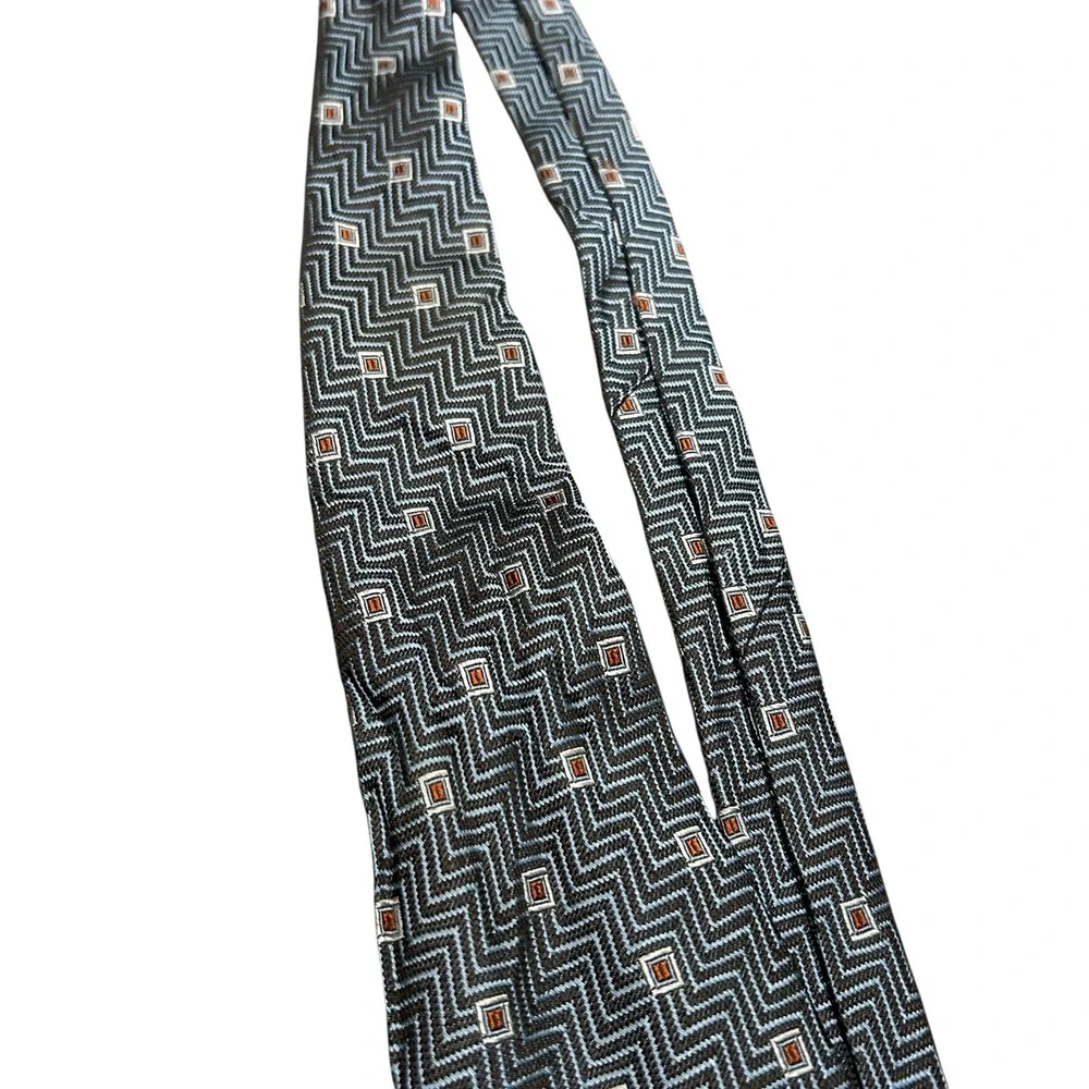 Hart Schaffner Marx Necktie Gray Zigzag Geometric Silk Men's Business‎ Formal